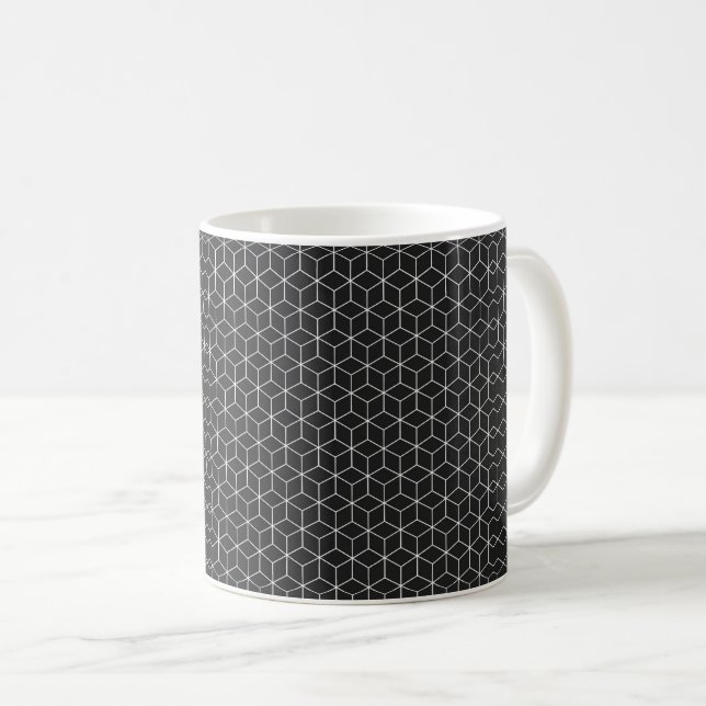 Caneca De Café Padrão de Cubo Geométrico Preto e Branco (Frente Esquerda)