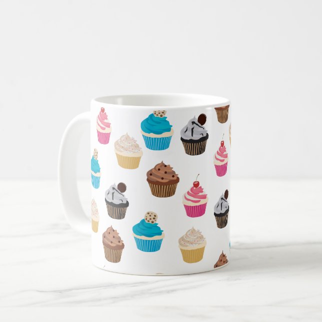 Caneca De Café Padrão de Cupcakes Cute Coloridos (Frente Esquerda)