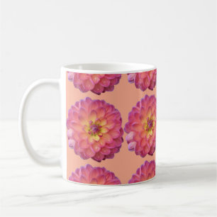Caneca De Café Padrão de Dália Rosa e Amarela
