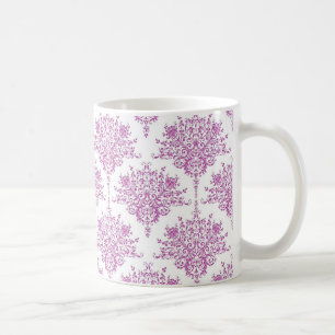 Caneca De Café Padrão de damasco floral roxo sobre branco