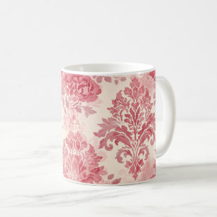 Caneca De Café Padrão de damasco rosa vintage elegante