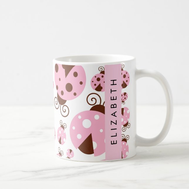 Caneca De Café Padrão De Damybugs, Damybugs Rosa, Seu Nome (Direita)