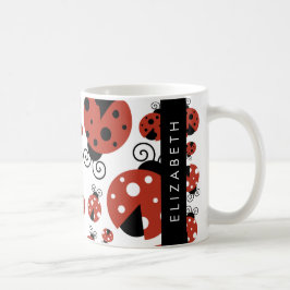 Caneca De Café Padrão De Damybugs, Red Ladybugs, Seu Nome