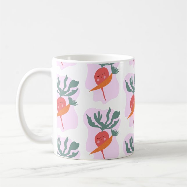 Caneca De Café Padrão de desenho animado de rabanete e cenoura fo (Esquerda)