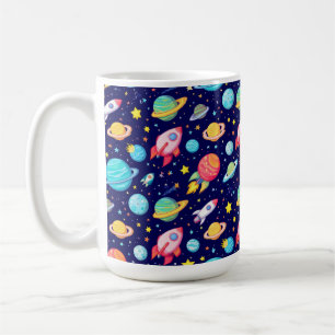 Caneca De Café Padrão de desenho animado espacial colorido