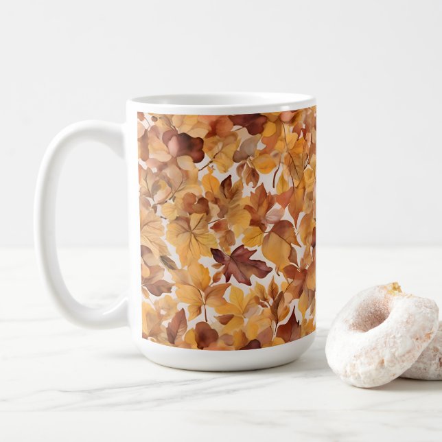 Caneca De Café Padrão De Design De Cores Folhosas  (Com Donut)