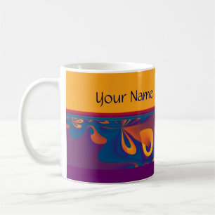 Caneca De Café Padrão de Design gráfico - laranja violeta + texto