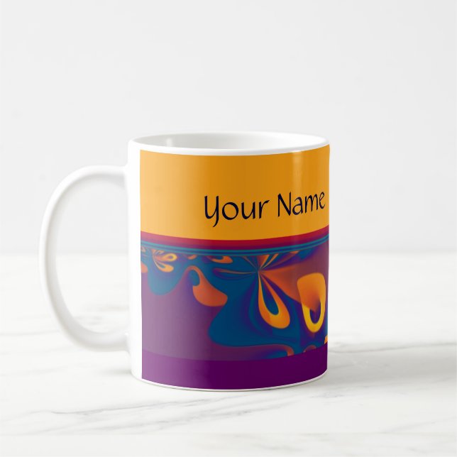 Caneca De Café Padrão de Design gráfico - laranja violeta + texto (Esquerda)