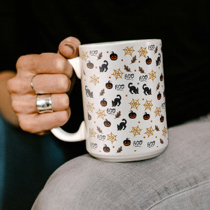 Caneca De Café Padrão de Dia das Bruxas de Abóbora de Gato Preto