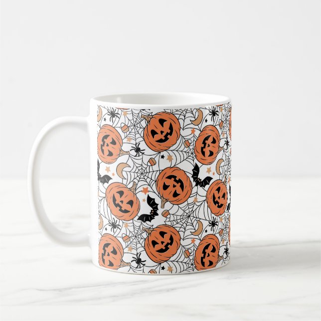 Caneca De Café Padrão de Dia das Bruxas Spooky Pumpkin (Esquerda)