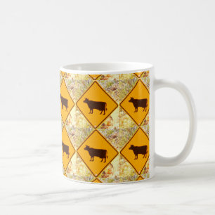 Caneca De Café padrão de diamante de sinal de vaca amarelo