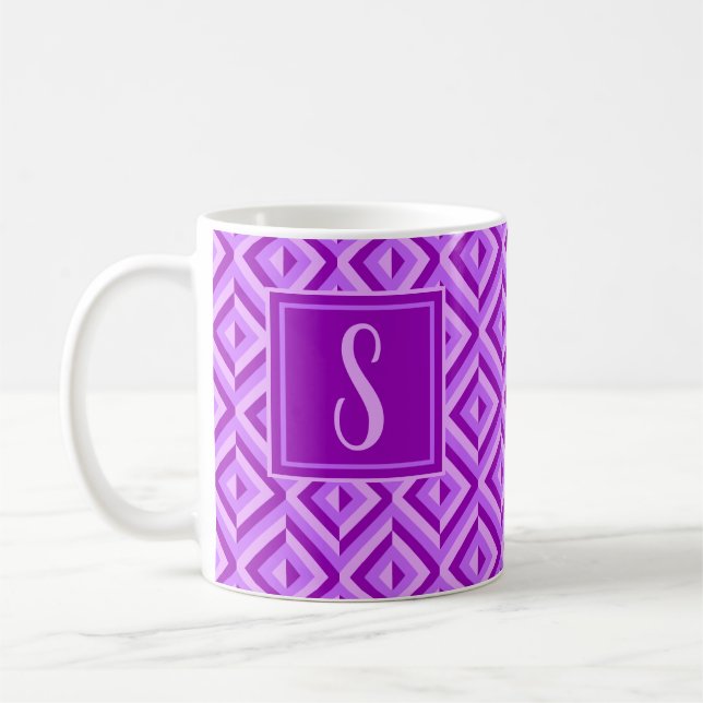 Caneca De Café Padrão De Diamante De Três Toneladas Roxo Monogram (Esquerda)