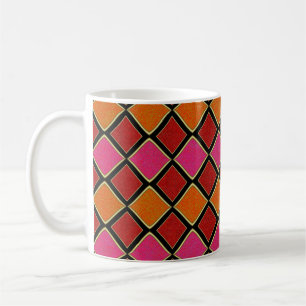 Caneca De Café Padrão de Diamante Harlequim Vibrante em Vermelho,