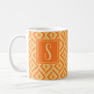 Caneca De Café Padrão De Diamante Monograma Laranja De Três Tons