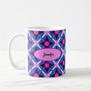 Caneca De Café Padrão de Diamante Retro em Rosa, Roxo e Azul - 