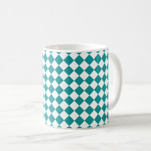 Caneca De Café Padrão de diamante xadrez branco e azul-verde
