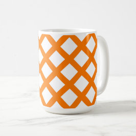 Caneca De Café Padrão de Diamante Xadrez Laranja Branco