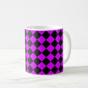 Caneca De Café Padrão de Diamante Xadrez Preto Roxo