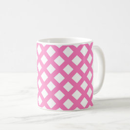 Caneca De Café Padrão de Diamante Xadrez Rosa Branco