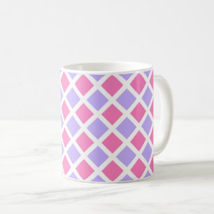 Caneca De Café Padrão de Diamante Xadrez Rosa Roxo