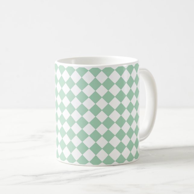 Caneca De Café Padrão de Diamante Xadrez Verde Branco (Frente Esquerda)