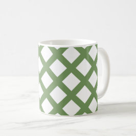 Caneca De Café Padrão de Diamante Xadrez Verde Branco