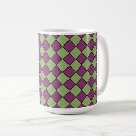 Caneca De Café Padrão de Diamante Xadrez Verde Roxo