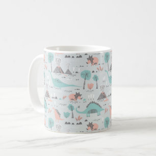 Caneca De Café Padrão de Dinossauro Pastel