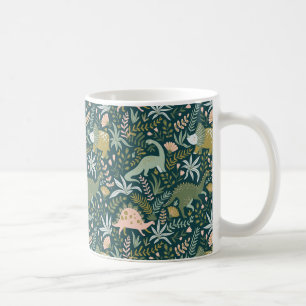 Caneca De Café Padrão de Dinossauro Verde