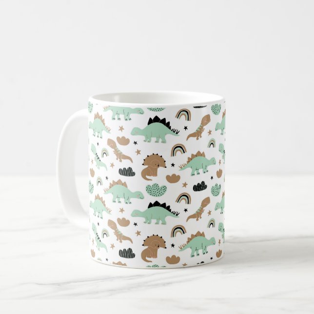 Caneca De Café Padrão de Dinossauro Verde da Casa Verde (Frente Esquerda)
