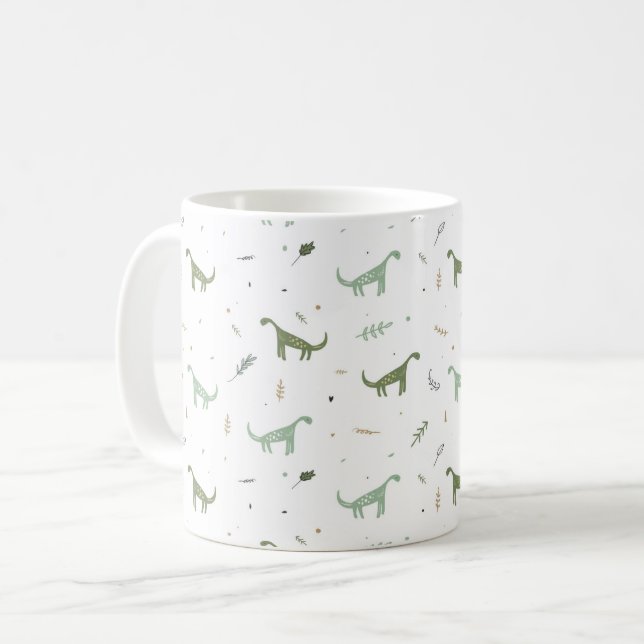 Caneca De Café Padrão de Dinossauro Verde e Bonito (Frente Esquerda)