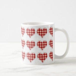 Caneca De Café Padrão de Dotty Coração Vermelho de Xadrez Bonita