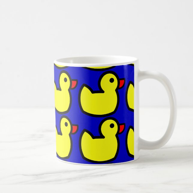 Caneca De Café Padrão de Ducky Amarelo Brito Brilhante em Azul (Direita)