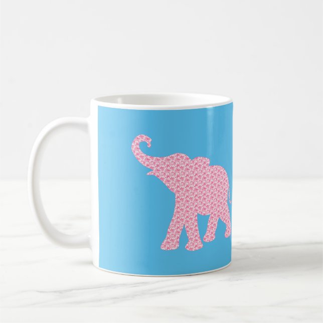 Caneca De Café Padrão de elefante rosa feliz moderno (Esquerda)