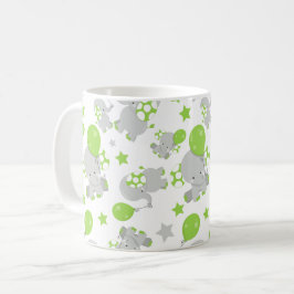 Caneca De Café Padrão De Elefantes, Elefantes Bonitos - Cinzas Ve