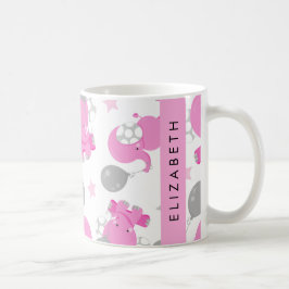 Caneca De Café Padrão De Elefantes Rosa, Estrelas, Seu Nome