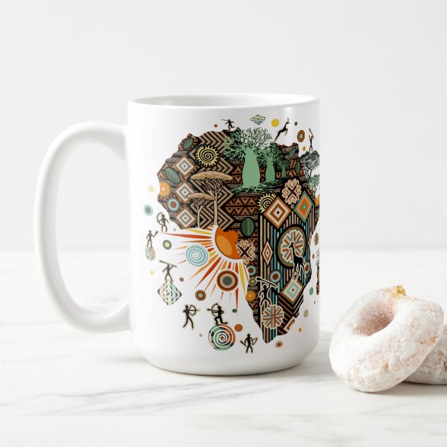 Caneca De Café Padrão de Elementos Tribais Decorativos do Mapa da (Com Donut)