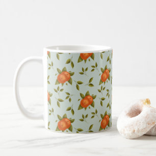 Caneca De Café Padrão de entalamento de laranjas no backgroun de