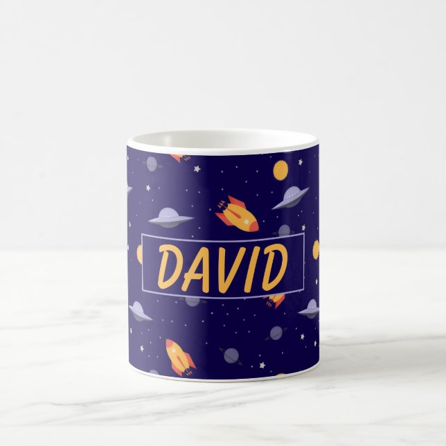 Caneca De Café Padrão de espaço nome laranja azul (Centro)