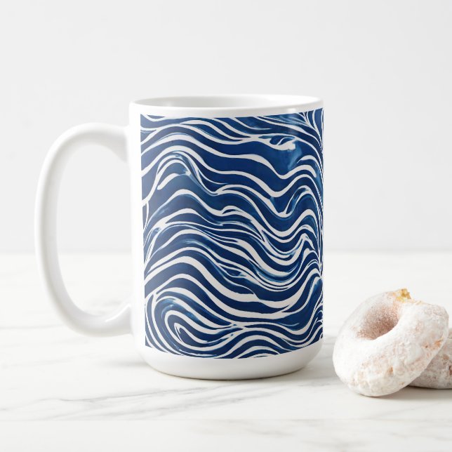Caneca De Café Padrão de espiral branco azul 06 (Com Donut)