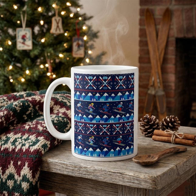 Caneca De Café Padrão de Esqui de Natal Feio de Férias  (Criador carregado)