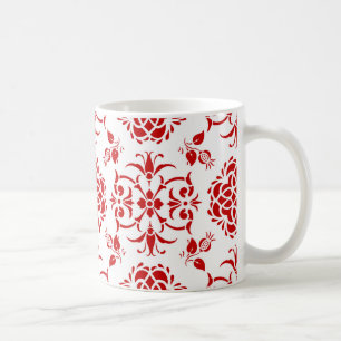 Caneca De Café Padrão de estilo damasco floral vermelho e branco