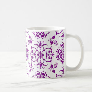 Caneca De Café Padrão de estilo damasco roxo e branco