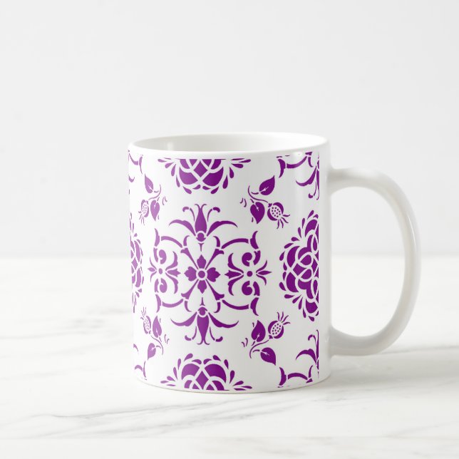 Caneca De Café Padrão de estilo damasco roxo e branco (Direita)