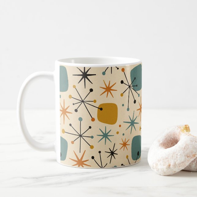 Caneca De Café Padrão de Estrela Explodindo Moderno de Meados do  (Com Donut)