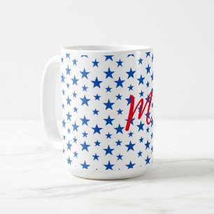 Caneca De Café Padrão de Estrela Personalizável Azul e Branco