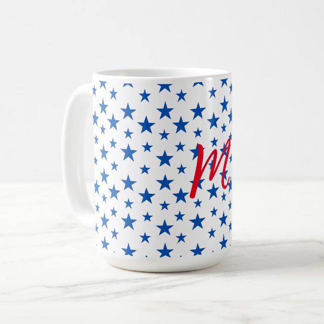 Caneca De Café Padrão de Estrela Personalizável Azul e Branco (Frente Esquerda)