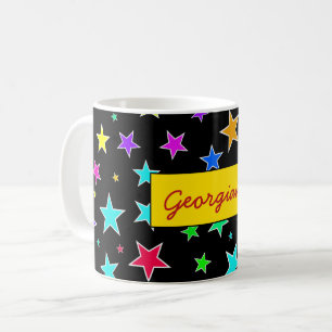 Caneca De Café Padrão de estrelas coloridas e divertidas + nome