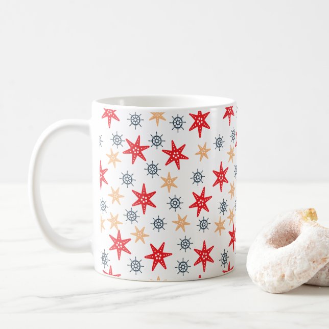 Caneca De Café Padrão de estrelas do mar e rodas de direção (Com Donut)
