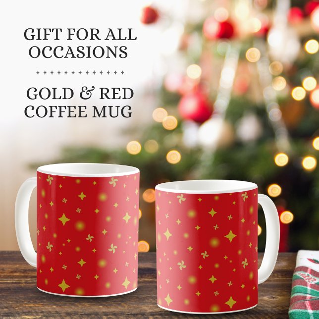 Caneca De Café Padrão de Estrelas Douradas e Pétalas Florais com  (Criador carregado)